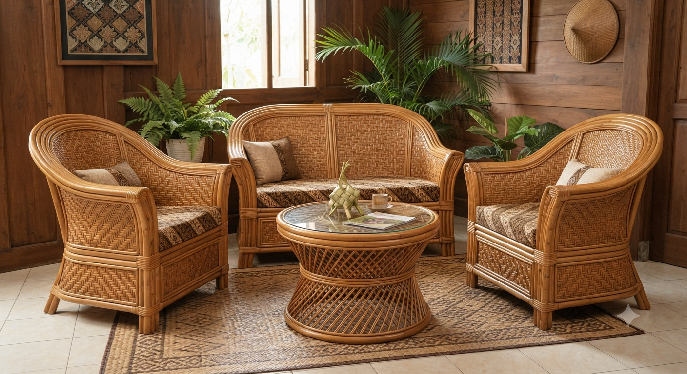 Anyaman Rotan – Set Perlengkapan Meja